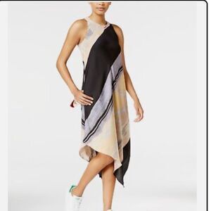 RACHEL Rachel Roy Women’s Multi Abstract Print Asymmetrical Midi Dress Sz-M